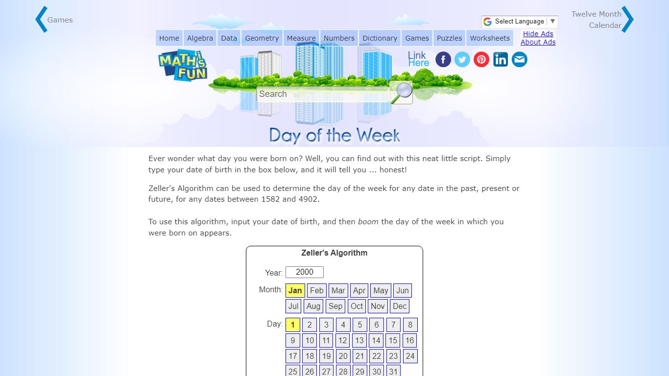 Day of the Week you were Born - Math is Fun